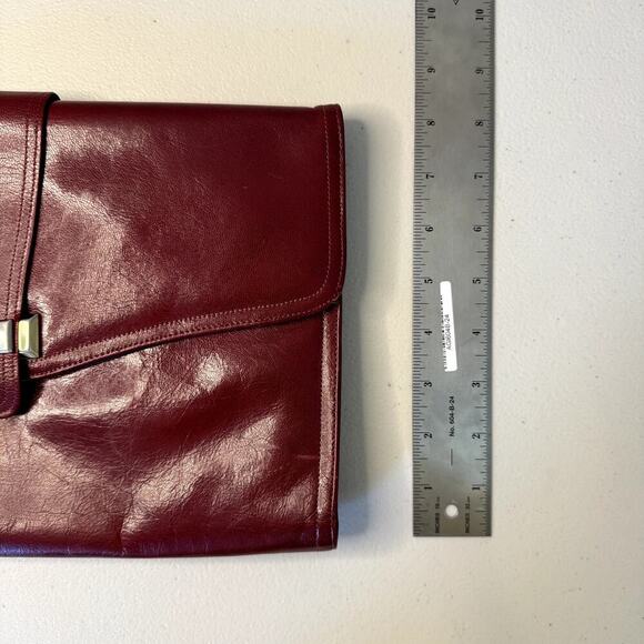 Vintage Red Genuine Leather Clutch with Gold Hardware Purse - Picture 6 of 6